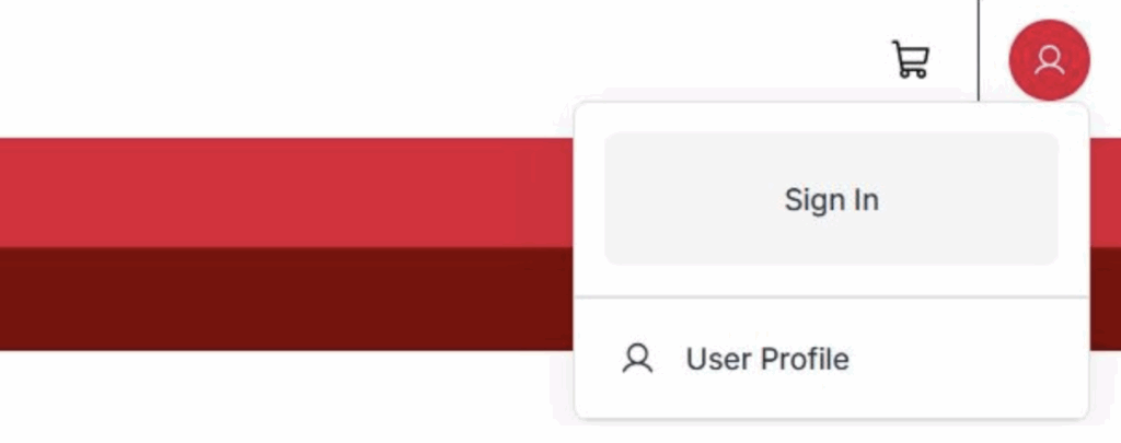 A screenshot showing that clicking on the red person icon on the top right of the screen gives the option to sign in. 